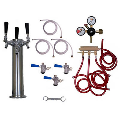 Draft Beer Tower Commercial Keg Kit - 3 Faucets